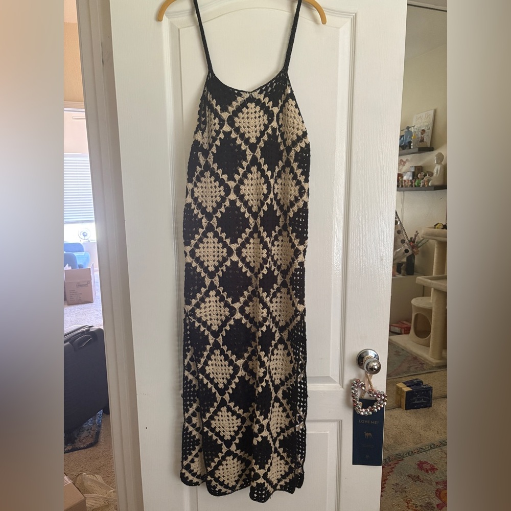 Black and Cream Crochet Dress